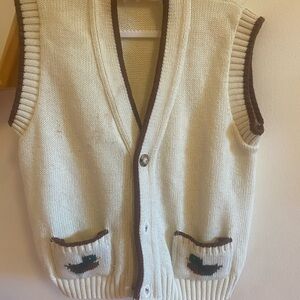 Vintage America Cream and Brown Kids Sweater Vest